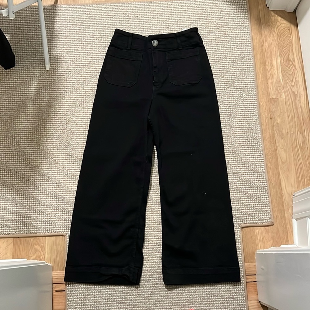 Maeve Black Cropped Wide-Leg Jeans